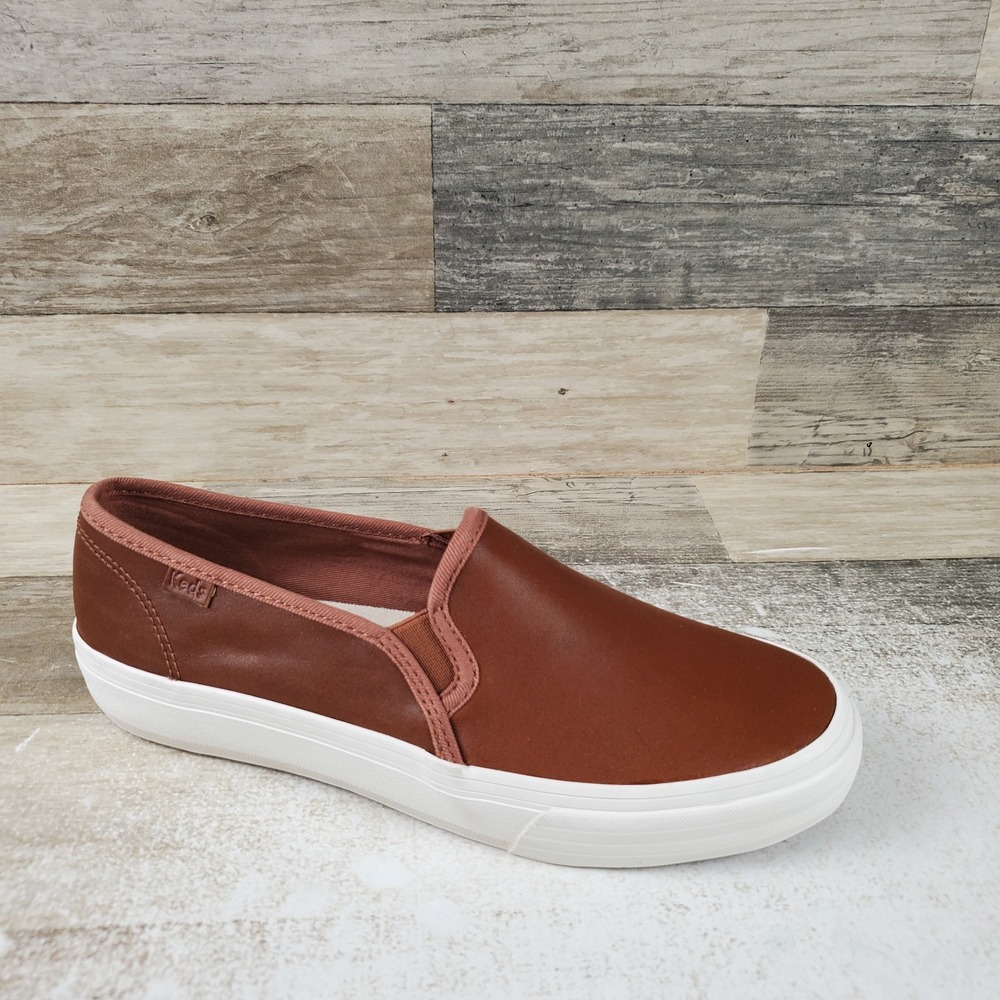 Keds Double Decker Womens Shoes Sz 6.5 M Cognac Brown Leather Slip On Sneakers
